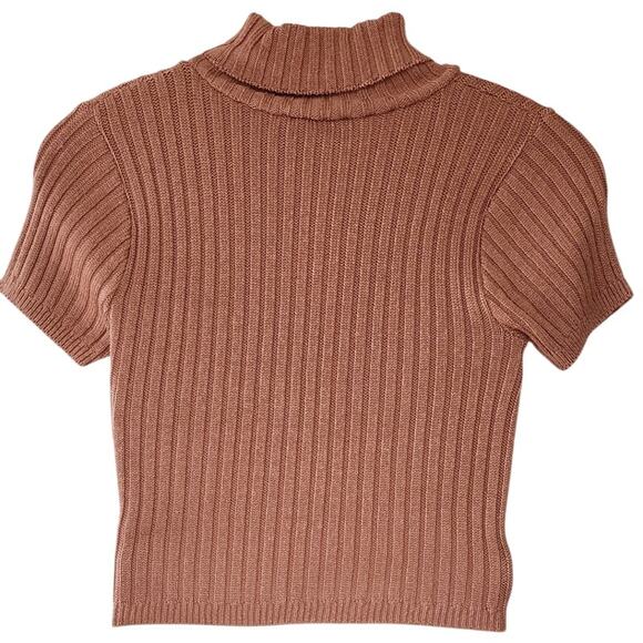 Knits and Bolts Vtg Rose Pink Rib Knit Cropped Short Sleeve Turtleneck Womens Sm - Picture 2 of 7